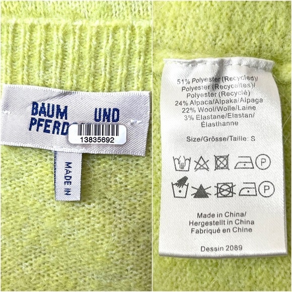 BAUM PFERDGARTEN 90s Alpaca Wool Puff Sleeve Oversized Crop Cardigan Sweater S - Picture 10 of 11